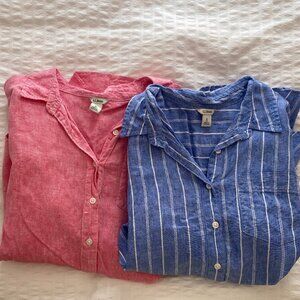 LL Bean Washable Linen Shirt Tunic Long Sleeve Women - Bundle of Two -Petite Med